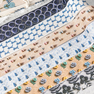 皆川拾梦系列白牛皮胶带 仿毛绒效果花朵蝴蝶手帐DIY装饰素材贴画