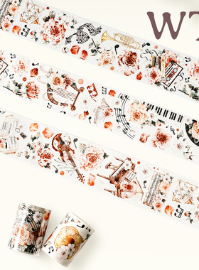 WT原创胶带 黑胶玫瑰 模切音符花朵和纸PET手帐胶带INS风博主同款