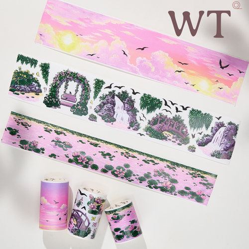 WT正品荷花造景手帐胶带