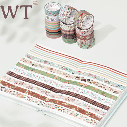 WT手帐胶带 花语小巷 芳菲旧街 基础款复古和纸碎花纯色细胶带