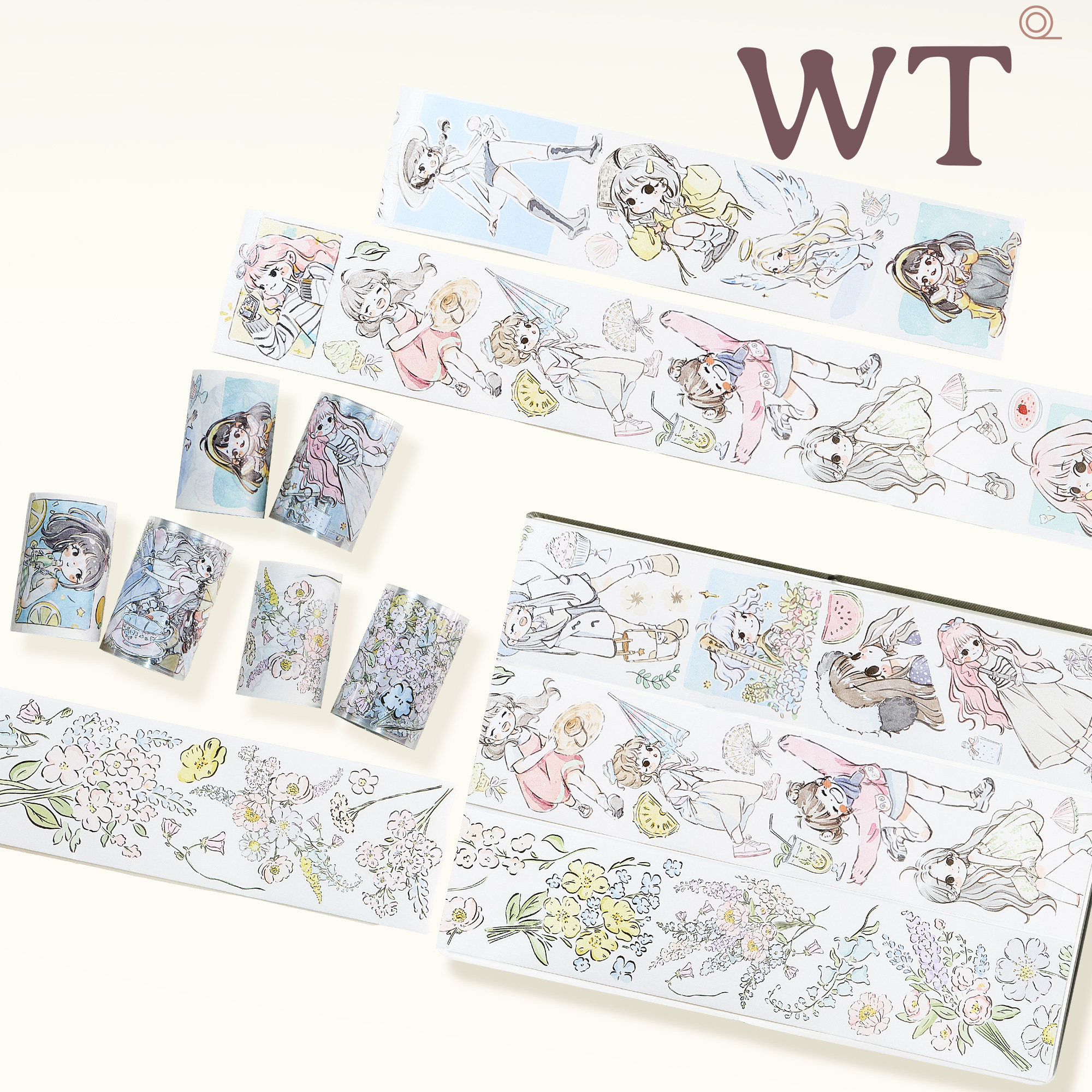 WT原创胶带 元气小豆丁 小小艺术家 小花铺 模切女孩日常手帐胶带