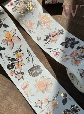 WT原创胶带 金箔花园 烫金花朵模切和纸手帐胶带套装博主同款INS