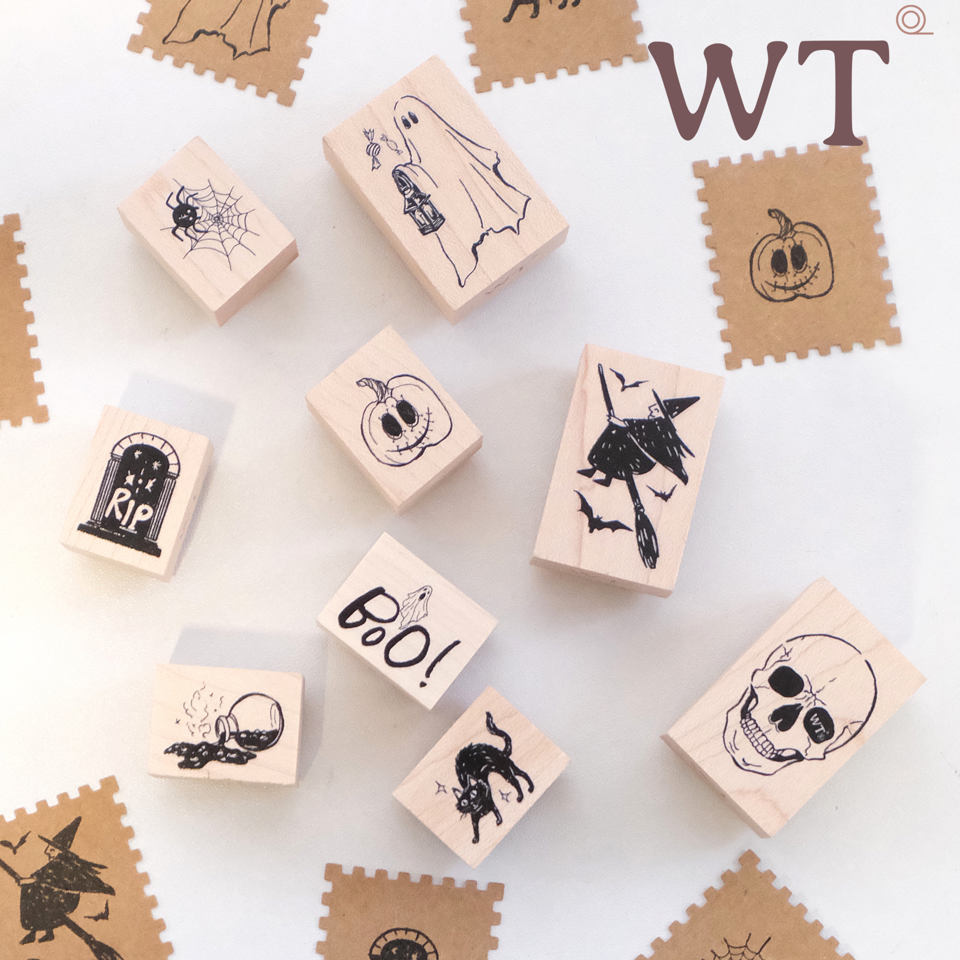 WT原创手帐装饰印章万圣节木质ins橡胶创意手工节日礼物万圣怪谈