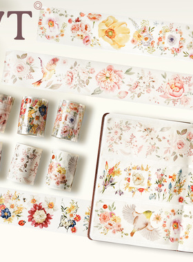WT原创胶带 锦雀衔春 绯羽海棠 浮彩录 模切花朵手帐胶带特油INS