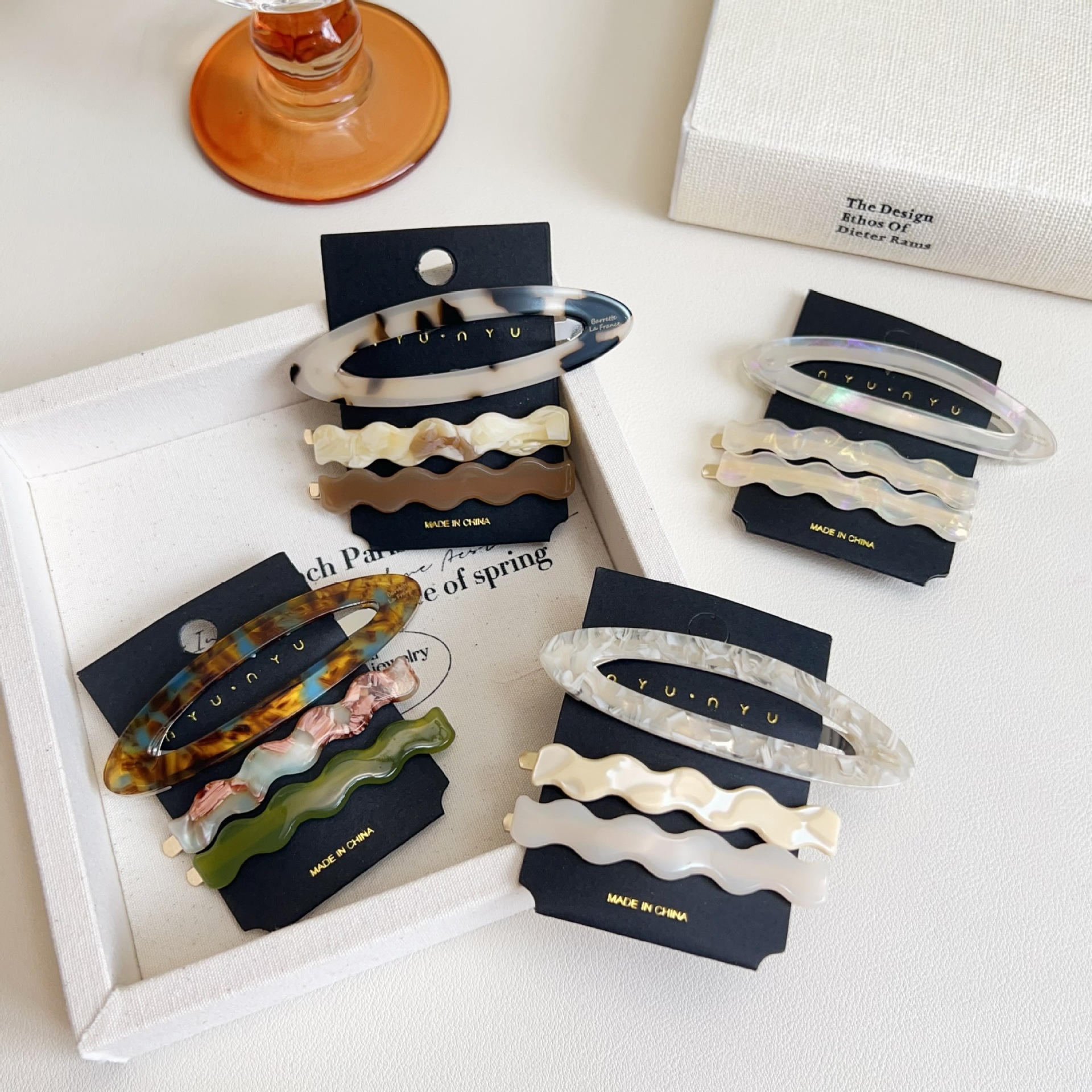 三只组合醋酸椭圆bb夹波浪一字夹优雅气质质感夹可爱鸭嘴边夹发卡