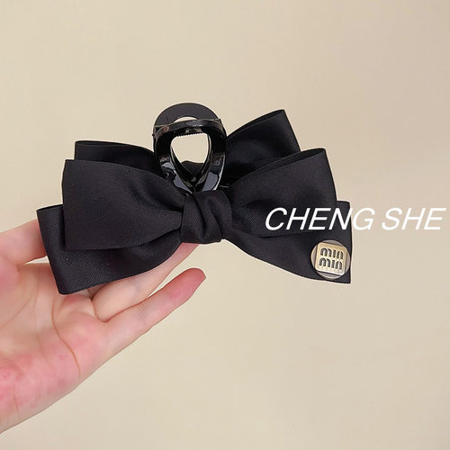 感金标蝴蝶结抓夹女2025新款气质鲨鱼夹发量大后脑勺盘发头饰