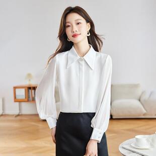 MONLOUVE雪纺衬衫女高级感轻奢减龄洋气上衣2025春秋新款爆款白色