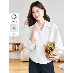 MONLOUVE中袖衬衫上衣女2025秋季新款七分袖高端轻奢高级感洋气一