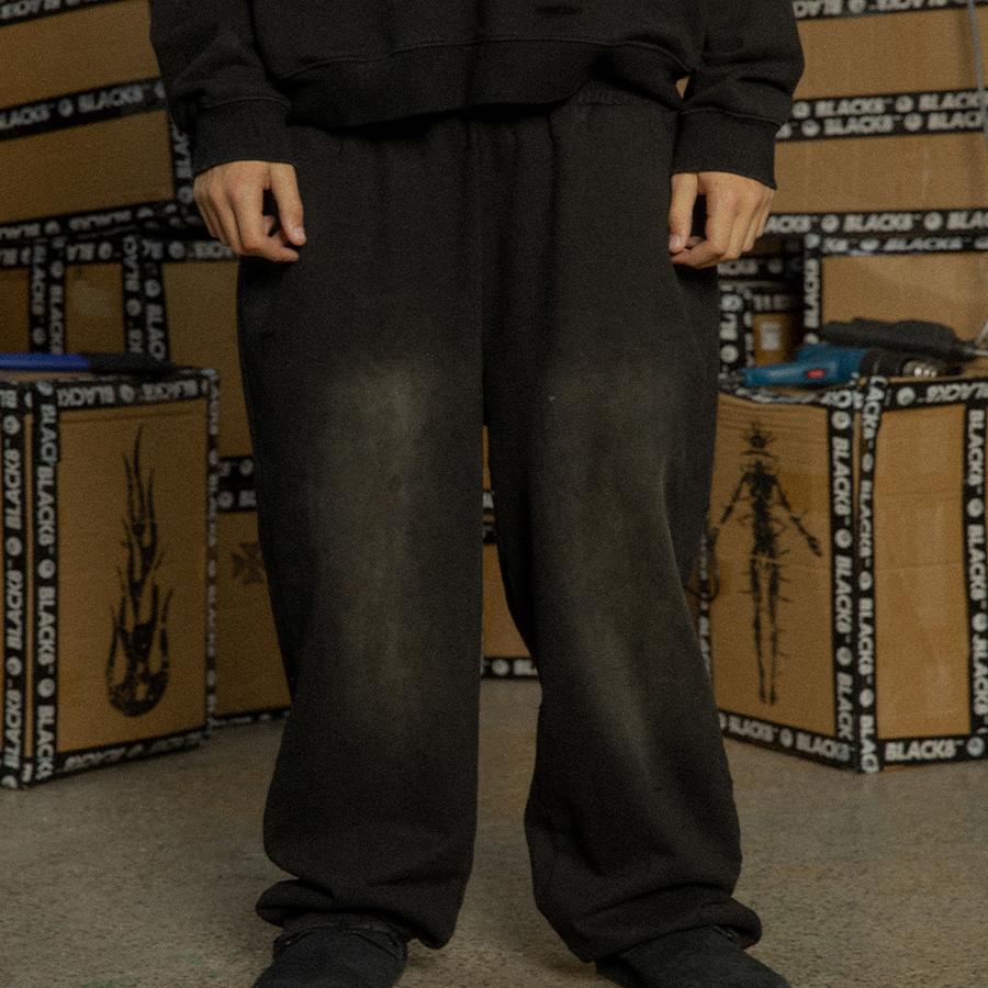 【BLACK8MOB】2024AW 水洗做旧喷码溜套装卫裤 宽松直筒 休闲长裤