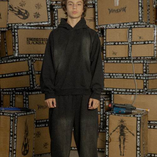 【BLACK8MOB】2024AW 美式做旧水洗 连帽卫衣 宽松休闲喷码溜帽衫