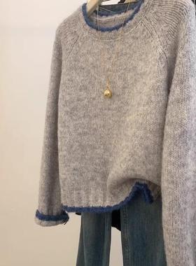 灰色短款毛衣女秋冬内搭2025新款慵懒风加厚针织打底衫上衣高级感