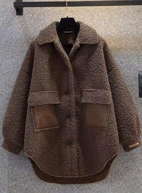 大码女装2025秋冬装新款胖妹妹显瘦加厚羊羔毛chic港风设计感外套