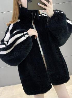 2025年韩版秋冬季新款宽松薄款立领时尚百搭仿兔毛保暖外套上衣女