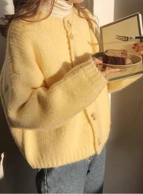 秋装新款黄色开衫毛衣女宽松外穿温柔风日系2025春秋针织衫外套女