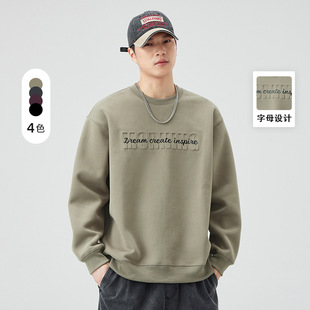 亦止男装2024秋季新款日系复古钢印印花圆领卫衣男士潮牌休闲上衣