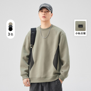 亦止男装美式复古长袖卫衣男款秋季新款小众设计撞色拼接圆领上衣