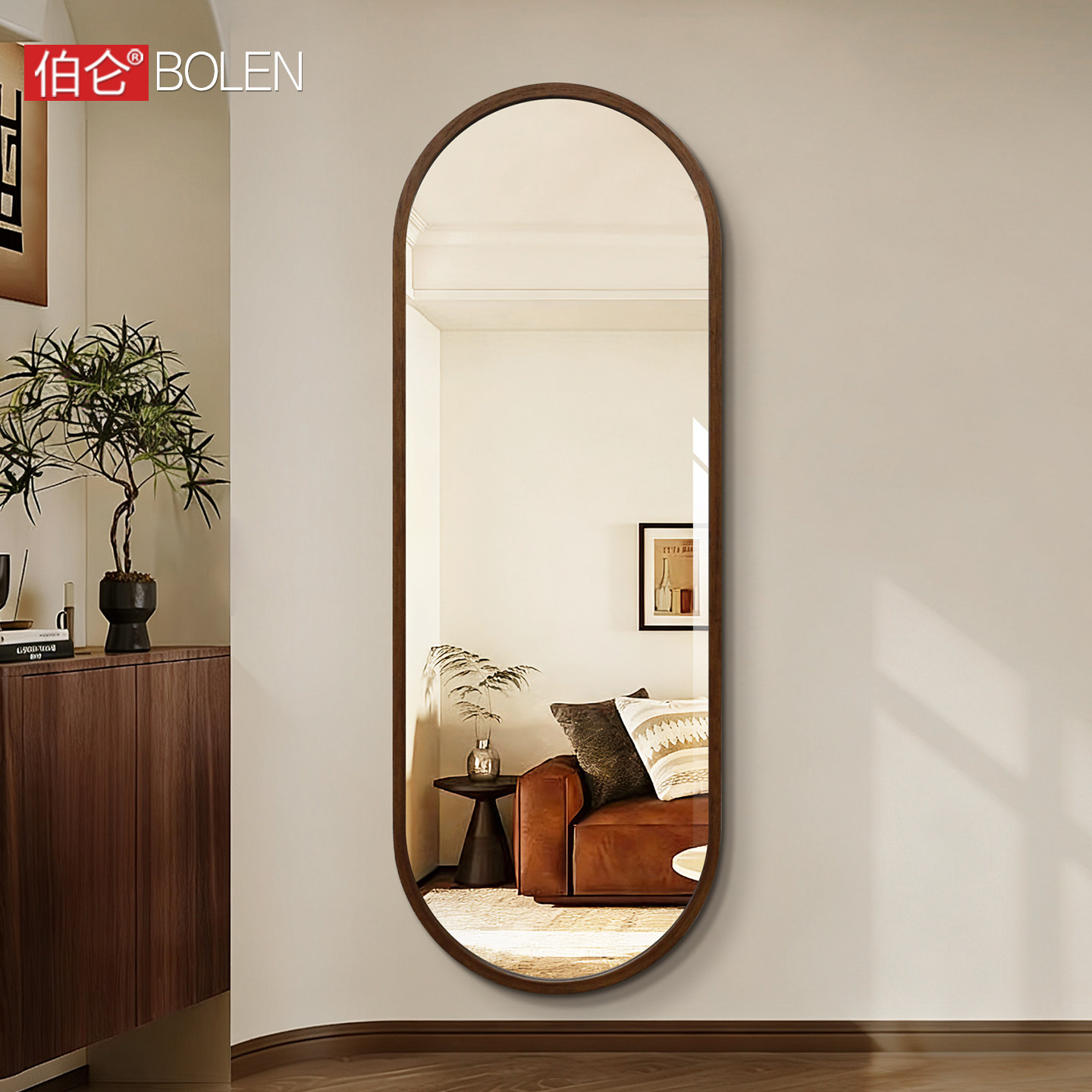 中古风实木椭圆全身镜复古穿衣镜