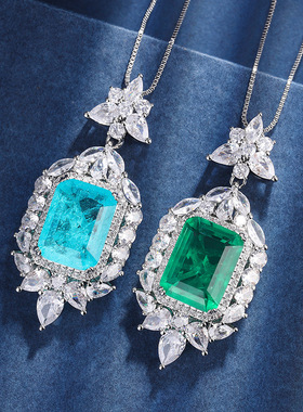 新款高档珠宝豪华镶嵌镀18K金风彩宝气质奢华吊坠项链主12*16饰品