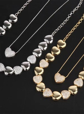 新款珠宝复古心形微镶锆石拼接项链锁骨链叠戴款夸张冷淡风颈链