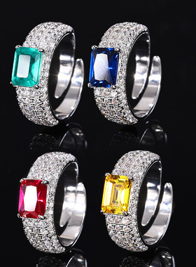 新款珠宝彩宝高碳彩宝小清新戒指6*8人工培育宝石女款饰品指环