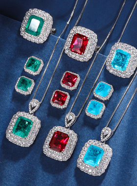 珠宝新款S925银镀18K金彩宝简约风轻奢套装女款主石12*10-8*8饰品