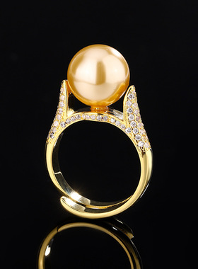 新款高档珠宝铜镀白金新款排戒珍珠气质简约女式戒指12mm饰品