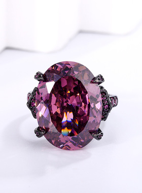 新款高档珠宝豪华镶嵌镀18K金鸟巢切工干枯玫瑰蛋形戒指女15*20