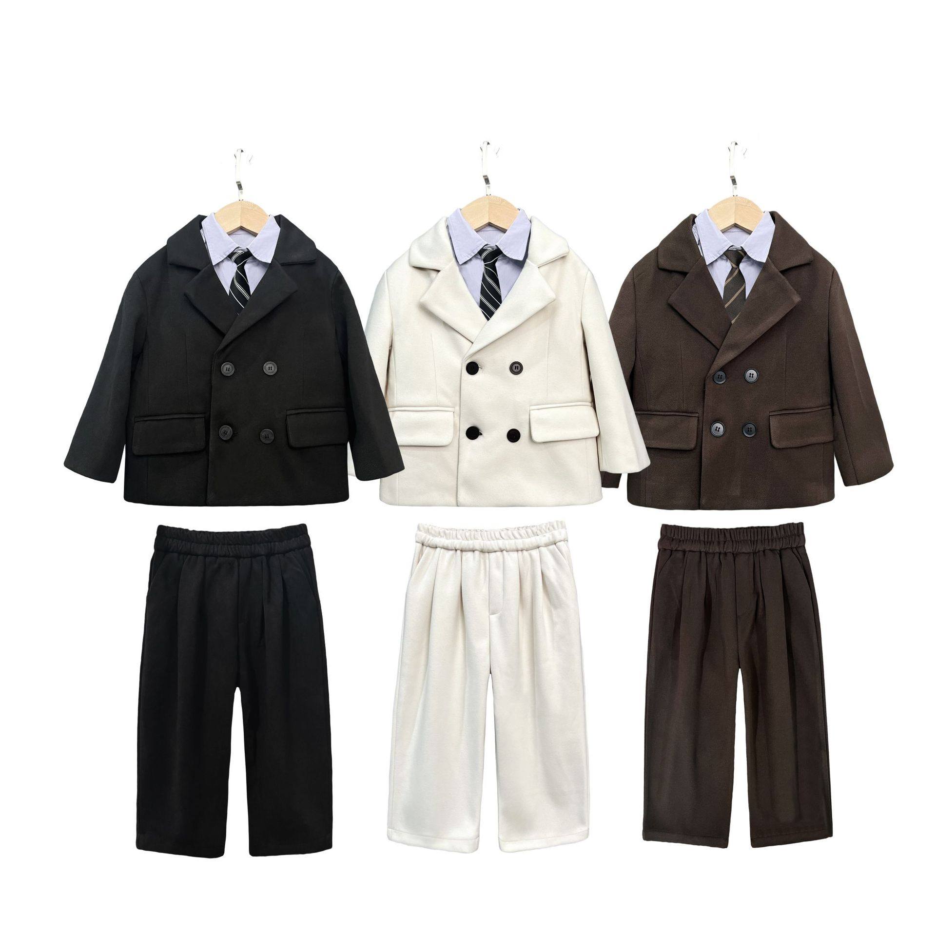 2024秋冬新款男童西装套装韩版加厚呢子儿童小西服婚礼花童演讲服