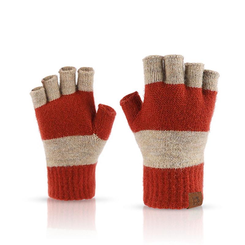 跨境工厂针织翻盖半指手套冬季防寒加厚滑雪通勤北欧风渐变直供