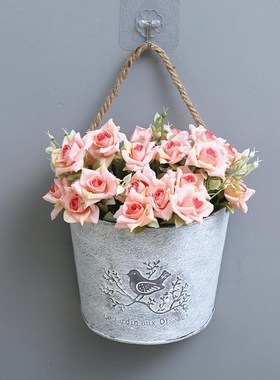美式田园铁艺壁挂花盆复古墙面花篮吊篮花篮墙壁悬挂装饰铁皮花盆