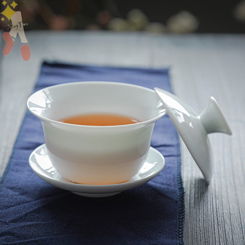 盖碗茶杯白瓷茶具陶瓷古代三才大纯白茶盅功夫泡茶碗骨瓷薄