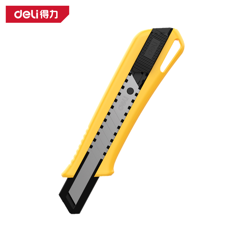 deli得力DL003塑柄美工刀18mm刀轨加厚升级(黄)(把)