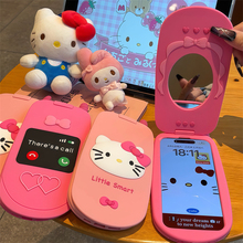 卡通立体趣味凯蒂猫小新翻盖电话机补妆镜适用iphone16promax手机壳苹果14硅胶12全包15防摔12promax软13女款