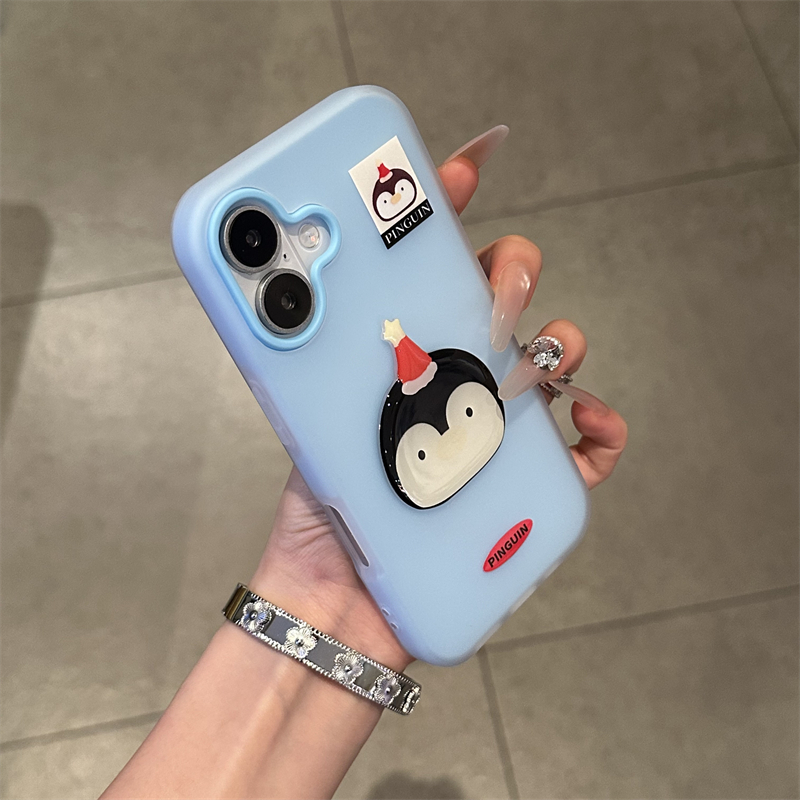 软萌抖音网红超火企鹅贴件适用苹果15手机壳iPhone16软16promax新款15promax女14防摔13全包12保护套11手机套