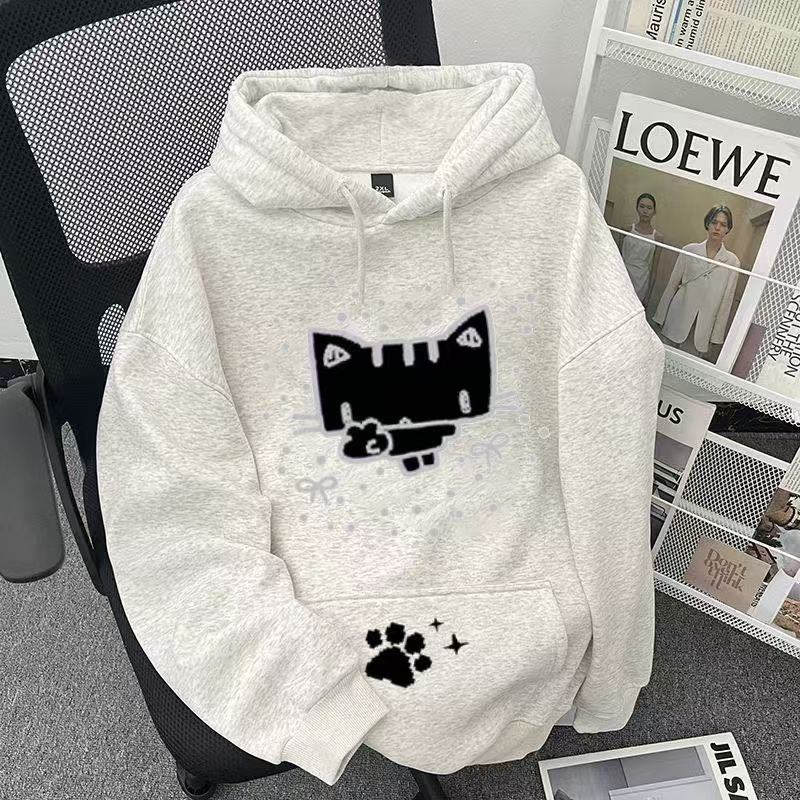 女童卡通猫咪连帽卫衣2025秋冬中大童女孩别致设计感超漂亮上衣服