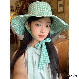 桃子泡泡Bubble原创 夏日薄荷曼波少女清新防晒帽子大帽檐遮阳帽
