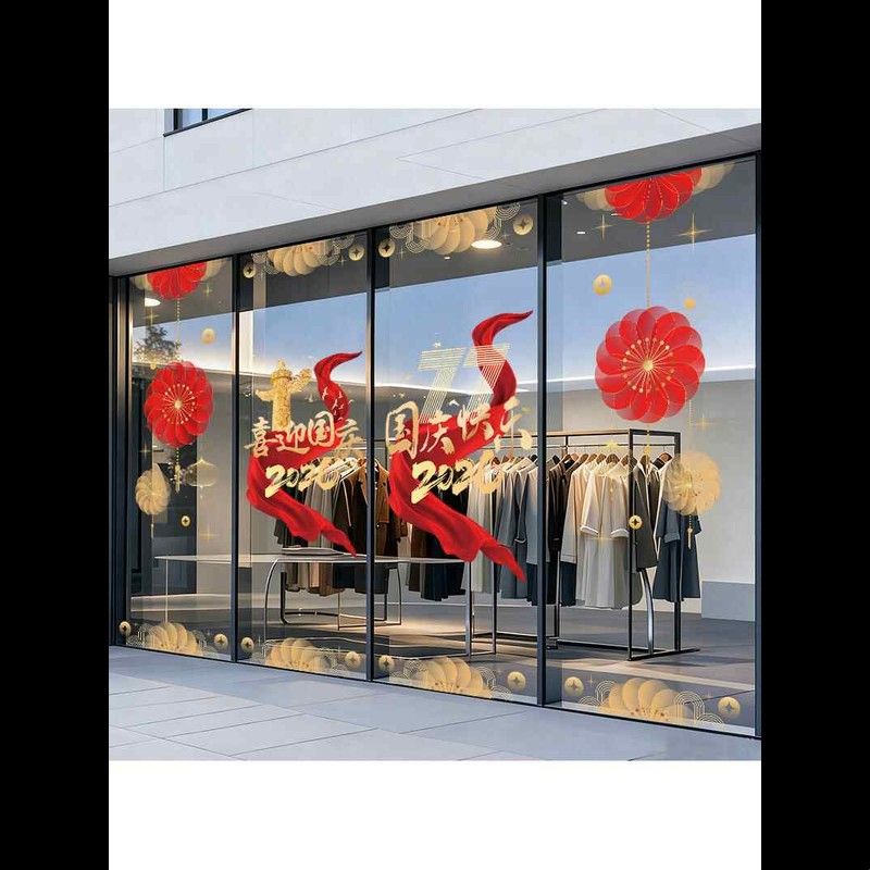 中秋国庆节主题公司装饰布置玻璃贴纸氛围场景窗花窗贴商铺静电贴