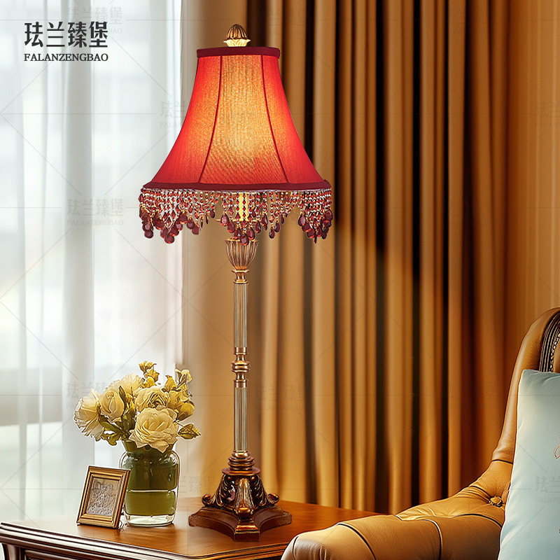美式客厅复古铜台灯包邮家居玄关柜卧室床头布艺吊坠灯罩装饰浪漫