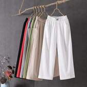 休闲显瘦白色直筒九分裤 棉麻阔腿裤 妈妈裤 韩版 女2026夏薄宽松大码