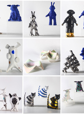 简约现代创意陶瓷火箭人物摆件样板间售楼处客厅电视柜酒店装饰