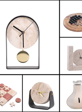 现代简约美拉德色系收纳篮纸巾盒钟表棋盘摆件客厅样板间摆设