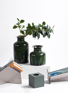 北欧简约现代陶瓷花器皮革杂志架纸巾盒摆件售楼处样板间家庭软装