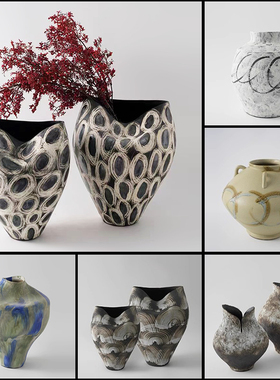 高温陶瓷手绘花纹电镀花器摆件样板间酒店民宿置物架陶罐摆设