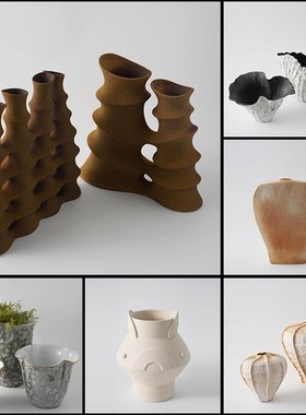 创意艺术陶瓷花瓶摆件客厅置物架样板间酒店民宿陶罐花器摆设