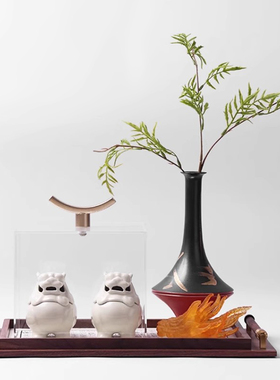 新中式几何套装摆件复合材质创意样板间售楼处别墅客厅古韵装饰品