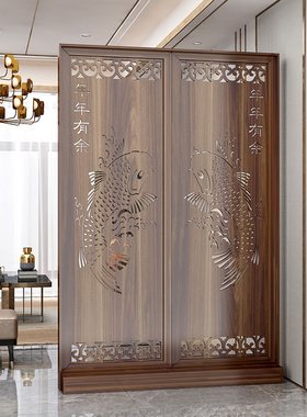 新中式入户实木屏风隔断轻奢创意正对门家用客厅简约现代雕花玄关