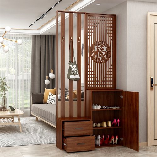 新中式屏风进门玄关柜鞋柜衣帽架一体客厅隔