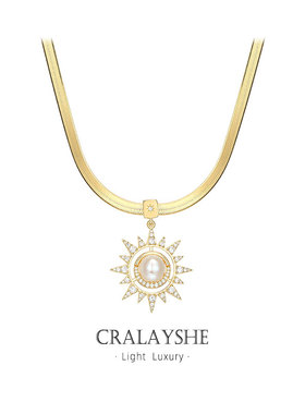 刀片链日月同辉choker太阳花镀18K金蛇骨链秋冬密特拉时尚百搭