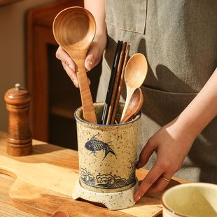 陶瓷筷架筷筒筷子笼 复古筷子筒筷子收纳盒家用沥水筷子桶高档新款