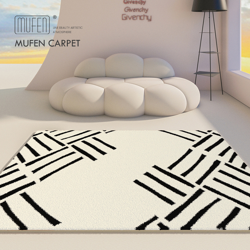 羊羔绒客厅地毯卧室加厚北欧ins粉色床边毯格子沙发茶几毯家用垫